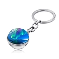 Silver metal keychain with round aurora borealis glass gem pendant on a white background - Aurora Intense Light Style (XSWX1934-11)