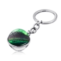 Northern Lights time gem keychain with silver metal ring and green aurora glass pendant - Aurora Starry Sky Background Style (XSWX1934-10)