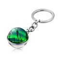 Sternenhimmel Nordlicht Glas-Schlüsselanhänger mit Silberring und Wald-Motiv - Aurora Waldnacht Stil (XSWX1934-2)