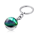 Sternenhimmel Nordlicht Glaskugel Schlüsselanhänger mit silbernem Metallring Zubehör - Aurora Lila Grün Verflochten Stil (XSWX1934-3)