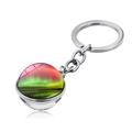 Creative Northern Lights glass gemstone keychain with silver metal ring and aurora art - Aurora Pink Green Brilliant Style (XSWX1934-12)