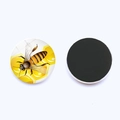 Detail of round bee fridge magnet showing the cartoon pattern and black soft magnetic back - Realistic Cartoon Bee Honeycomb (JY008972-12)