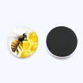 Detail of crystal glass bee fridge magnet showing colorful hive pattern and magnetic back - Bee And Honeycomb Color Illustration (JY008972-8)