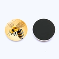 Detailed view showing the crystal glass bee fridge magnet front and magnetic backing - Fine Bee Illustration Light Yellow Background (JY008972-7)