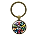 Retro bronze dartboard keychain with colorful glass cabochon dart target charm - Bronze-Multicolor Dartboard