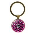 Bronze metal keychain with pink and black radial dartboard pattern under glass dome - Bronze-Pink Black White Target