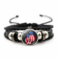 Detail of multi-layer leather bracelet with US flag boxing gloves charm and woven cords - Boxing Gloves
