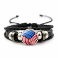 Detail of adjustable multilayer braided leather bracelet with USA flag volleyball charm - Volleyball