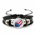 Geflochtenes Leder-Rugby-Armband mit US-Flagge und verstellbaren Kordeln für Sportfans - Rugbyball