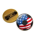 USA flag football brooch pins with glass cabochon and antique bronze safety pin clasp - Bronze-Soccer