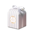 Square striped gift box with white satin bow featuring elegant gold frame design - Grey Stripe / 8x8x10.5cm