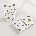 Off-white gift bags with green cactus patterns and elegant white silk bow decorations - Cactus Style / 6.5*16.5*7cm (With Ribbon)