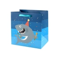 Sacchetto regalo di compleanno blu sfumato con squalo cartoon e manici di raso - Squalo Blu (19*12.5*19cm)