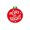 Rode kerstversiering Merry and Bright kaart met groene haak en witte sterretjes - 6x6cm / Rood (50 stuks/pak)