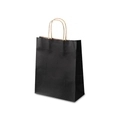 Minimalistische schwarze Geschenkpapiertüte mit robusten gedrehten Griffen auf Weiß - 22*11*26.5cm