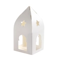 Scatola regalo in carta bianca con motivi di stelle traforate e design a finestra di castello - Stile Casa Traforata (HB0015-6) / 6.5x6.5x14cm / Bianco