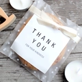 Square packaging stickers on frosted cookie bags with ribbon and thank you cards - Square / White
