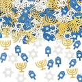 Confettis de Hanoucca avec formes de menorah et dreidel en paillettes bleu or argent - 100 pièces