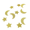 Detail of gold glitter star and moon confetti for festive party table decorations - Gold Moon Star Style