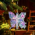 Colorful acrylic butterfly cross ornament with Faith lettering for car or home decor - Flowery Faith Cross Butterfly (25)