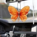 Orange 2D acrylic butterfly car charm with realistic wing texture and metal bead chain - Orange Yellow 2D Flat Butterfly (33)