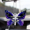 Blue-purple acrylic butterfly car mirror hanging ornament with Faith cross and bead chain - Blue Purple Faith Cross Butterfly (36)