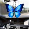 Colorful blue acrylic butterfly car mirror hanging ornament with silver bead chain - Bright Blue Gradient Butterfly (38)