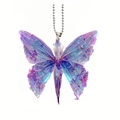 Iridescent purple butterfly pendant necklace with metallic bead chain on white background - Iridescent Foil Embedded Butterfly (40)