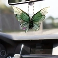 Green and white acrylic butterfly car charm hanging from rear view mirror with ball chain - Emerald Green Purple Edged Butterfly (41)