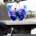 Acrylic blue and purple floral butterfly pendant with silver bead chain for car mirror - Blue Purple Floral Transparent Butterfly (43)