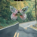 Colorful acrylic butterfly keychain with dried flower patterns and silver ball chain - Pink Green Gray Butterfly Wing (44)