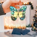 Colorful acrylic butterfly keychain with green and blue crystal texture on a metal chain - Multicolor Crystal Spliced Butterfly (46)