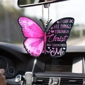 Acrylic butterfly car pendant with Bible verse Phil 4:13 and pink purple gradient wings - Pink Purple Inspirational Butterfly (47)