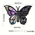 Acrylic butterfly ornament with scripture and cross design showing product dimensions - Iridescent Thickened Butterfly Plate (50)