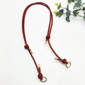 Adjustable red braided leather bag strap with gold metal rings and decorative tips - Gold Ring Buckle / Burgundy