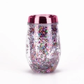U-shaped 10oz double-layer tumbler with colorful glitter and rose pink metallic lid - Style C (Multicolor Sequins)