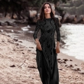 Elegant black long sleeve hollow lace evening gown featuring vintage floral patterns - S / Dresses / Black