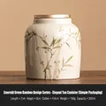 Miniature white ceramic tea canister with green bamboo pattern and elegant gold lid - Green Bamboo Series - Elegant Jar