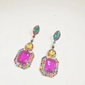 Retro rainbow drop earrings with colorful crystals and gold-plated alloy base - Multicolor