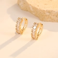 Retro gold earrings with square zircon crystals on a minimalist textured stone background - Colorful Geometric Zircon Style (H-11482)
