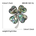 Elegante broche de trébol de cuatro hojas con nácar natural y centro de cristal - Plateado