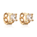 Golden huggie earrings with curb chain design and square cubic zirconia stone - Gold