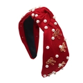 Detalle de diadema anudada granate con perlas blancas y dijes de lazo esmaltado rojo - Rojo