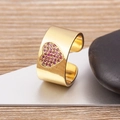 18K gold plated heart ring with purple crystals in adjustable open band design - Gold