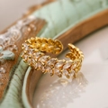 Vergoldeter Ring in Ährenform mit Zirkonia-Steinen im geometrischen offenen Design - Einstellbar Offen / Gold Weißer Zirkon