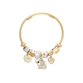 Pulsera rígida dorada con colgante de elefante y dije de corazón grabado para mujer - Blanco