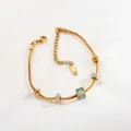 Bracciale a catena serpente in acciaio dorato con ciondolo occhio e cristalli - Catena Serpente Con Ciondolo Quadrato Occhio Blu Smalto Stile (0701 G 04B)