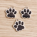 Tres dijes de huella de gato en esmalte negro para collares DIY con base de aleación - Negro