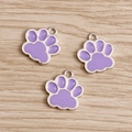 Tres colgantes de huella de gato en esmalte lavanda con bordes plateados para joyas - Morado