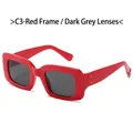 Fashionable square red frame sunglasses with black grey lenses for a retro chic style - Red Frame Black Grey Lenses (C3)